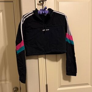 Adidas Black Crop Jacket with Pink and Teal Accents